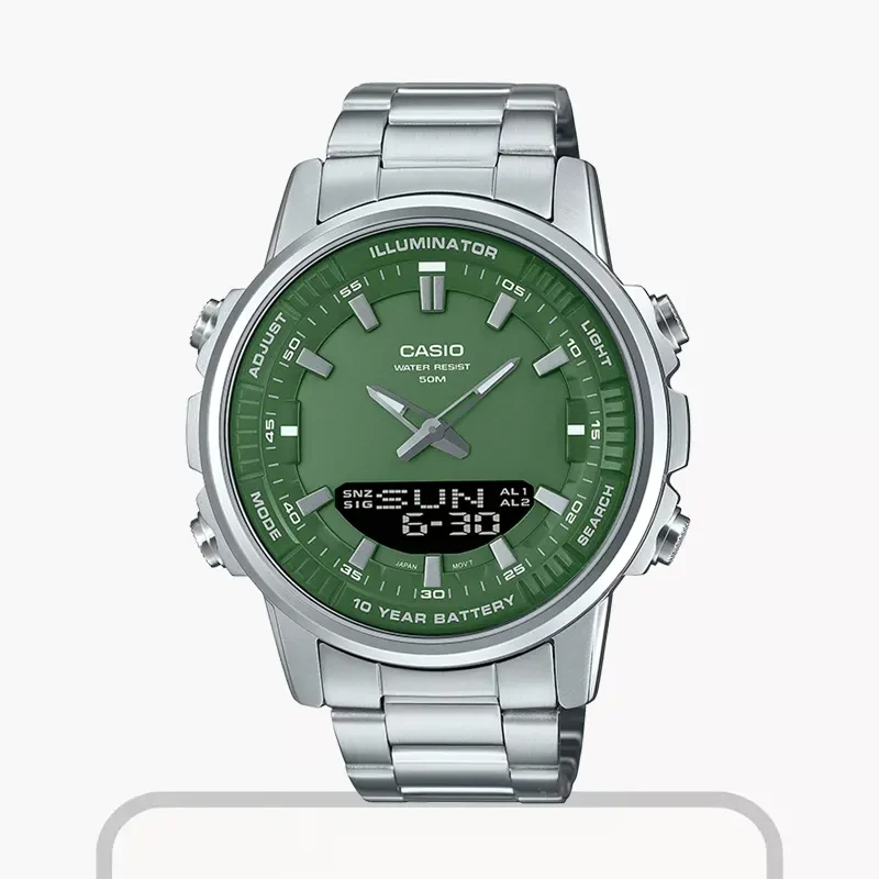 Casio Green Dial Japan Quartz Dual Time Men’s Watch- AMW-880D-3AV